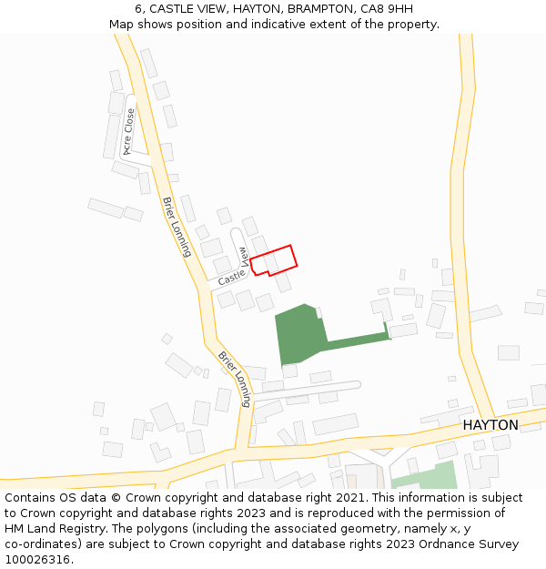 6, CASTLE VIEW, HAYTON, BRAMPTON, CA8 9HH: Location map and indicative extent of plot