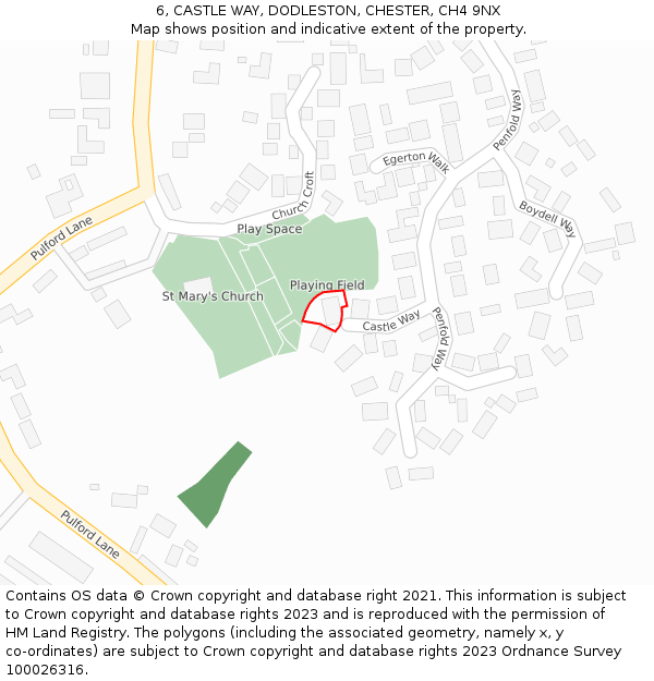 6, CASTLE WAY, DODLESTON, CHESTER, CH4 9NX: Location map and indicative extent of plot