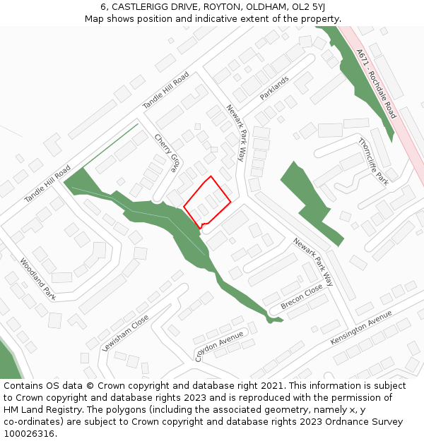 6, CASTLERIGG DRIVE, ROYTON, OLDHAM, OL2 5YJ: Location map and indicative extent of plot