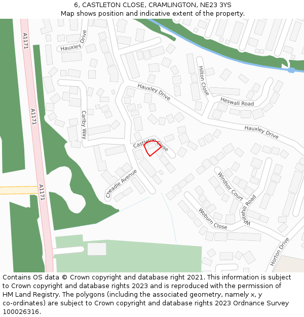 6, CASTLETON CLOSE, CRAMLINGTON, NE23 3YS: Location map and indicative extent of plot