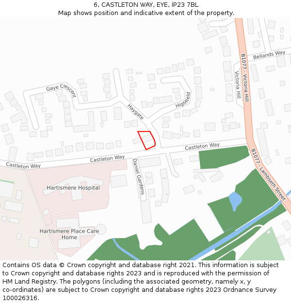 6, CASTLETON WAY, EYE, IP23 7BL: Location map and indicative extent of plot