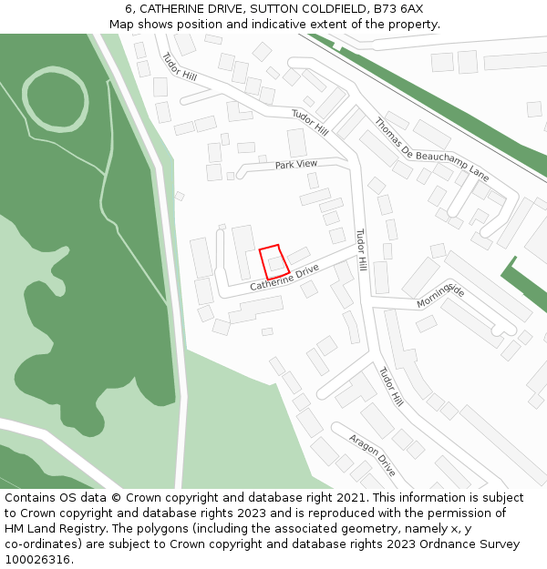 6, CATHERINE DRIVE, SUTTON COLDFIELD, B73 6AX: Location map and indicative extent of plot