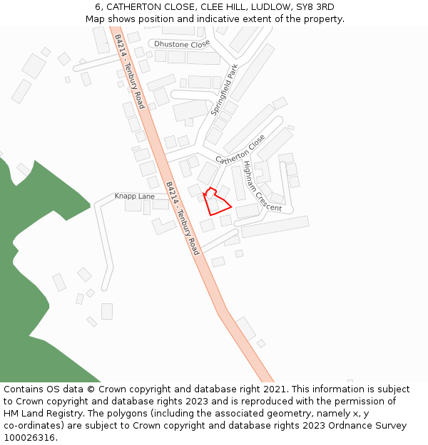 6, CATHERTON CLOSE, CLEE HILL, LUDLOW, SY8 3RD: Location map and indicative extent of plot