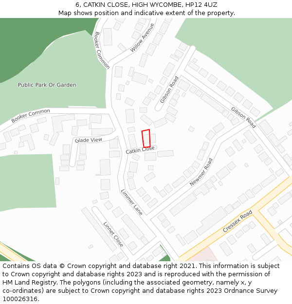 6, CATKIN CLOSE, HIGH WYCOMBE, HP12 4UZ: Location map and indicative extent of plot