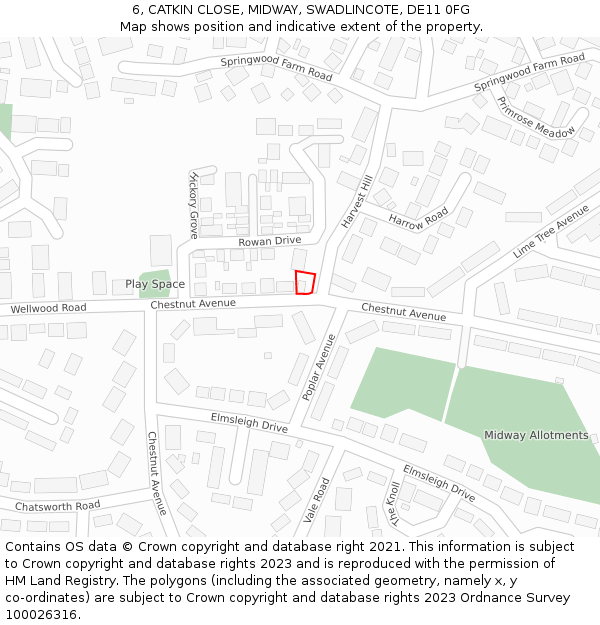 6, CATKIN CLOSE, MIDWAY, SWADLINCOTE, DE11 0FG: Location map and indicative extent of plot