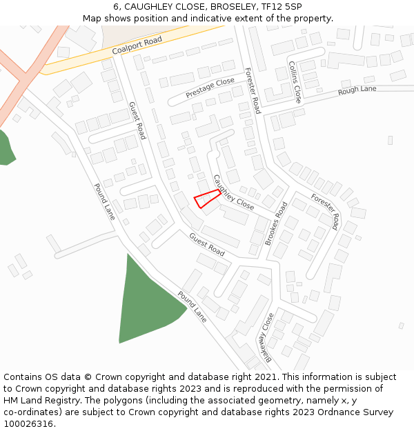 6, CAUGHLEY CLOSE, BROSELEY, TF12 5SP: Location map and indicative extent of plot