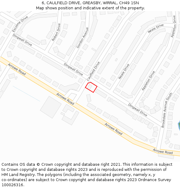6, CAULFIELD DRIVE, GREASBY, WIRRAL, CH49 1SN: Location map and indicative extent of plot