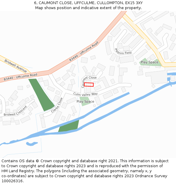 6, CAUMONT CLOSE, UFFCULME, CULLOMPTON, EX15 3XY: Location map and indicative extent of plot