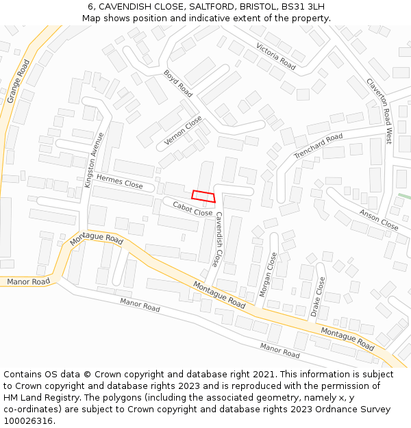 6, CAVENDISH CLOSE, SALTFORD, BRISTOL, BS31 3LH: Location map and indicative extent of plot