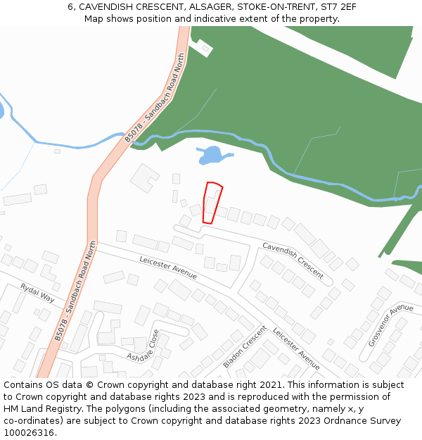 6, CAVENDISH CRESCENT, ALSAGER, STOKE-ON-TRENT, ST7 2EF: Location map and indicative extent of plot