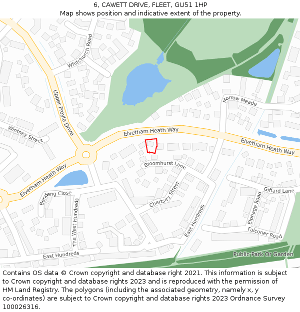 6, CAWETT DRIVE, FLEET, GU51 1HP: Location map and indicative extent of plot
