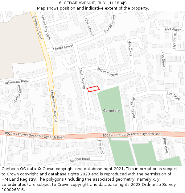 6, CEDAR AVENUE, RHYL, LL18 4JS: Location map and indicative extent of plot