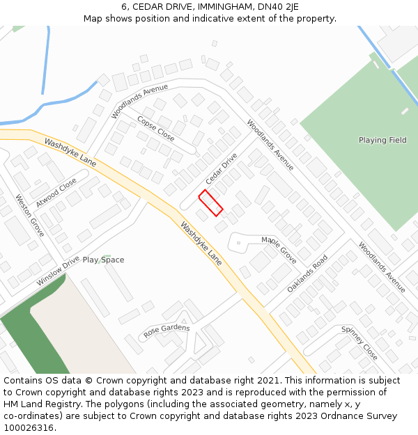 6, CEDAR DRIVE, IMMINGHAM, DN40 2JE: Location map and indicative extent of plot