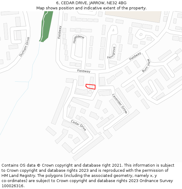 6, CEDAR DRIVE, JARROW, NE32 4BG: Location map and indicative extent of plot