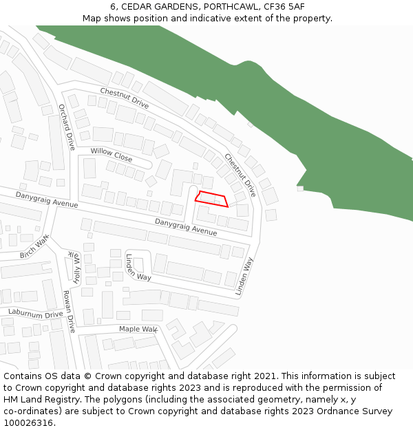 6, CEDAR GARDENS, PORTHCAWL, CF36 5AF: Location map and indicative extent of plot