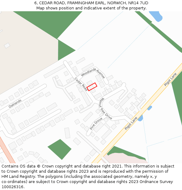 6, CEDAR ROAD, FRAMINGHAM EARL, NORWICH, NR14 7UD: Location map and indicative extent of plot