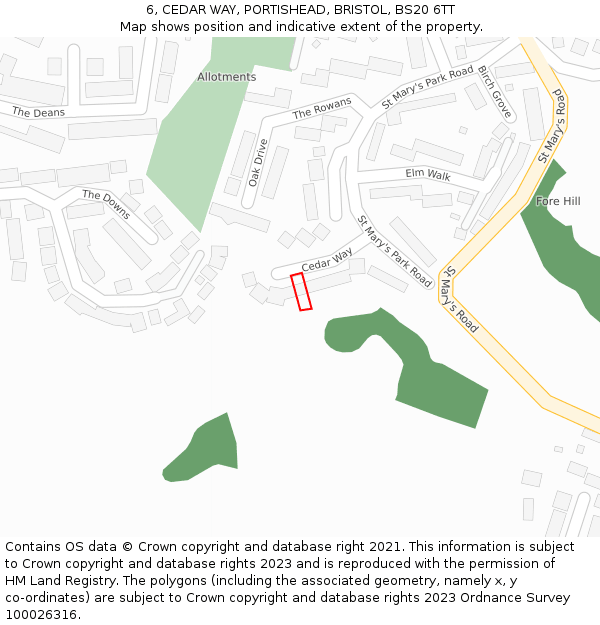 6, CEDAR WAY, PORTISHEAD, BRISTOL, BS20 6TT: Location map and indicative extent of plot