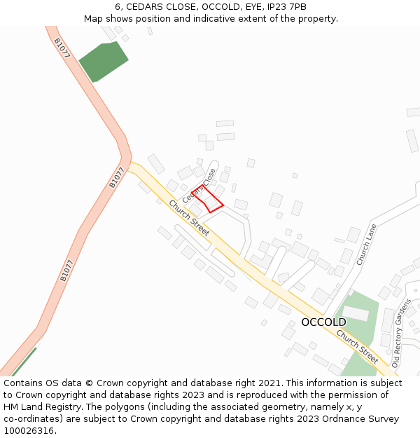 6, CEDARS CLOSE, OCCOLD, EYE, IP23 7PB: Location map and indicative extent of plot