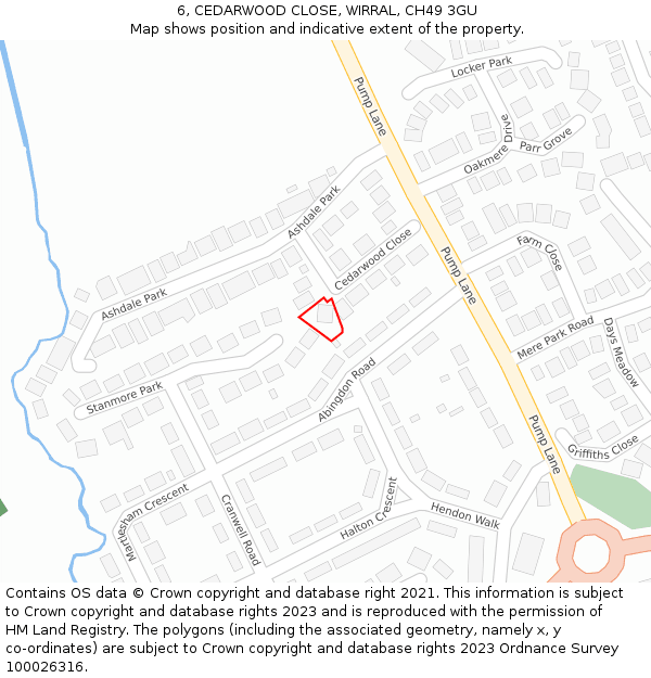 6, CEDARWOOD CLOSE, WIRRAL, CH49 3GU: Location map and indicative extent of plot
