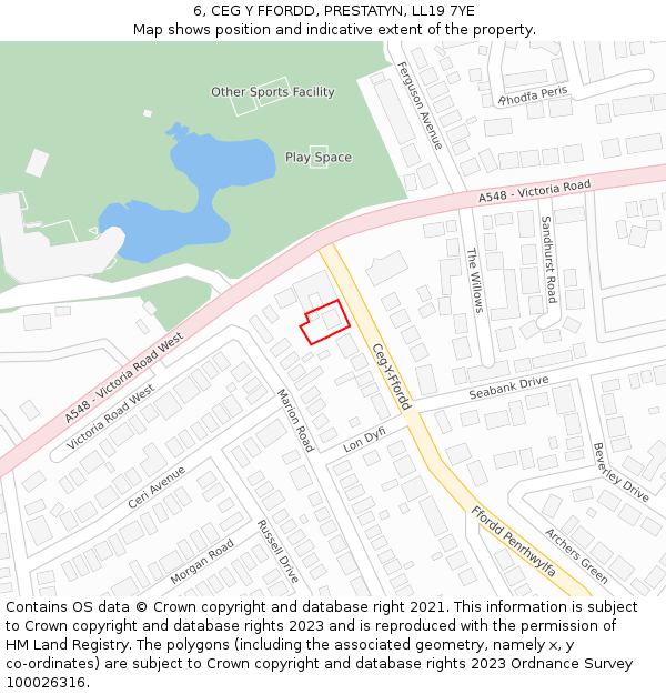 6, CEG Y FFORDD, PRESTATYN, LL19 7YE: Location map and indicative extent of plot