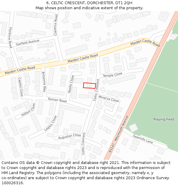 6, CELTIC CRESCENT, DORCHESTER, DT1 2QH: Location map and indicative extent of plot