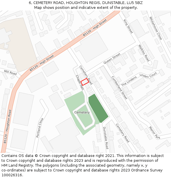 6, CEMETERY ROAD, HOUGHTON REGIS, DUNSTABLE, LU5 5BZ: Location map and indicative extent of plot