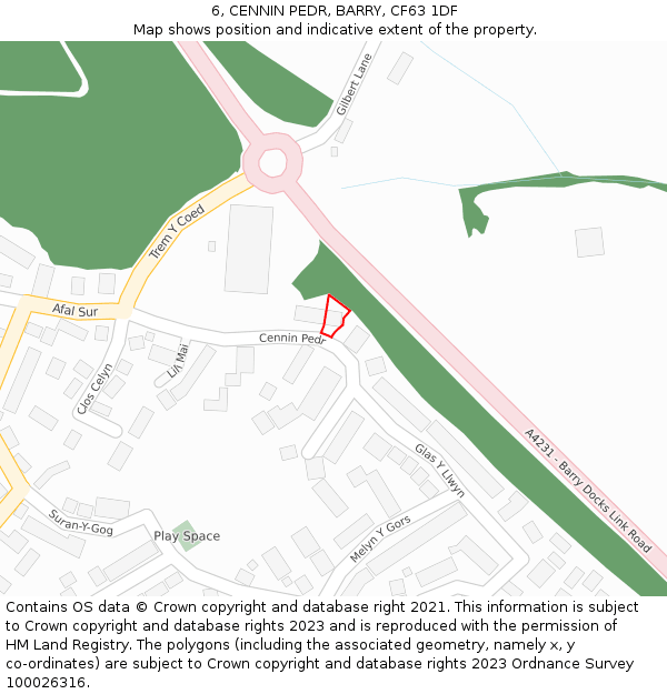 6, CENNIN PEDR, BARRY, CF63 1DF: Location map and indicative extent of plot