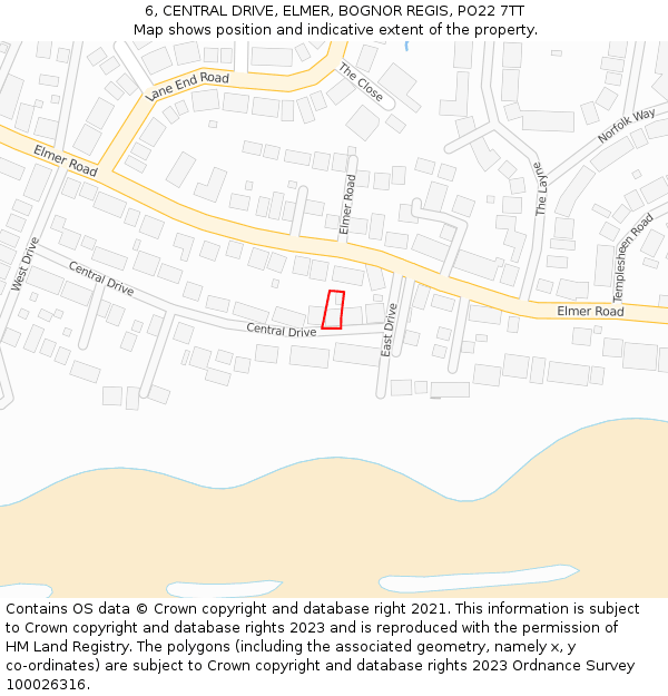 6, CENTRAL DRIVE, ELMER, BOGNOR REGIS, PO22 7TT: Location map and indicative extent of plot