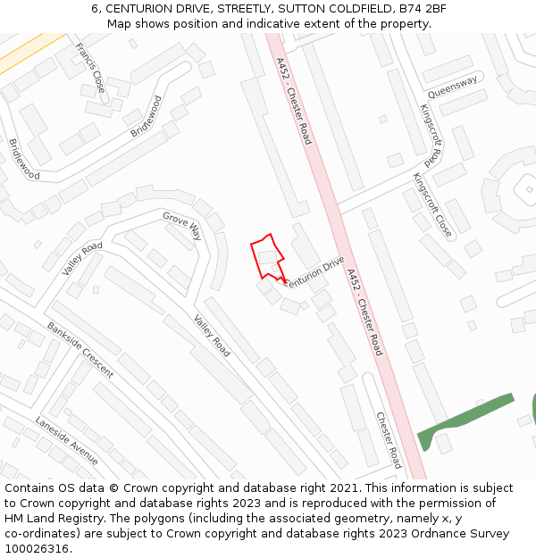 6, CENTURION DRIVE, STREETLY, SUTTON COLDFIELD, B74 2BF: Location map and indicative extent of plot