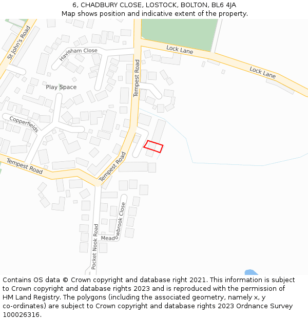 6, CHADBURY CLOSE, LOSTOCK, BOLTON, BL6 4JA: Location map and indicative extent of plot