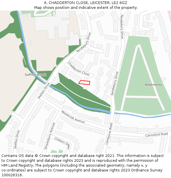 6, CHADDERTON CLOSE, LEICESTER, LE2 6GZ: Location map and indicative extent of plot