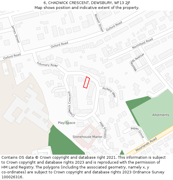 6, CHADWICK CRESCENT, DEWSBURY, WF13 2JF: Location map and indicative extent of plot