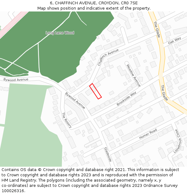 6, CHAFFINCH AVENUE, CROYDON, CR0 7SE: Location map and indicative extent of plot