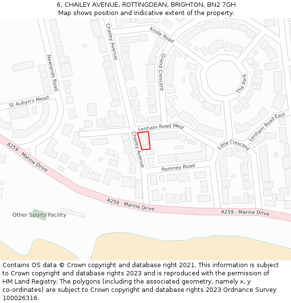 6, CHAILEY AVENUE, ROTTINGDEAN, BRIGHTON, BN2 7GH: Location map and indicative extent of plot