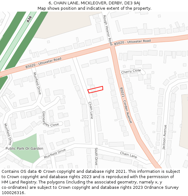 6, CHAIN LANE, MICKLEOVER, DERBY, DE3 9AJ: Location map and indicative extent of plot