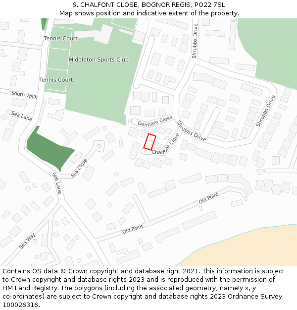 6, CHALFONT CLOSE, BOGNOR REGIS, PO22 7SL: Location map and indicative extent of plot