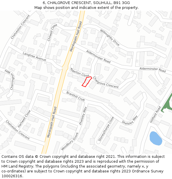 6, CHALGROVE CRESCENT, SOLIHULL, B91 3GG: Location map and indicative extent of plot