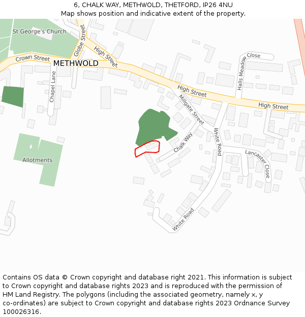 6, CHALK WAY, METHWOLD, THETFORD, IP26 4NU: Location map and indicative extent of plot