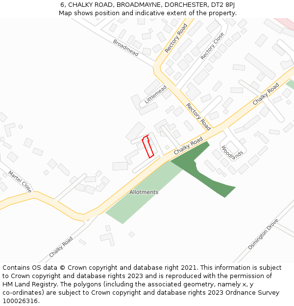 6, CHALKY ROAD, BROADMAYNE, DORCHESTER, DT2 8PJ: Location map and indicative extent of plot