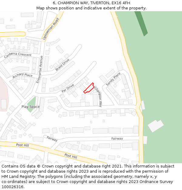 6, CHAMPION WAY, TIVERTON, EX16 4FH: Location map and indicative extent of plot