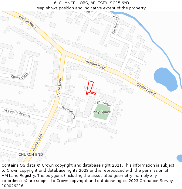 6, CHANCELLORS, ARLESEY, SG15 6YB: Location map and indicative extent of plot