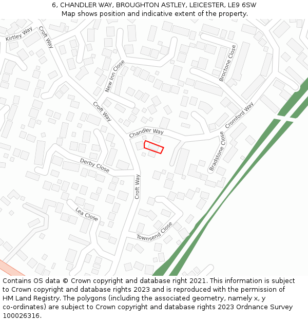 6, CHANDLER WAY, BROUGHTON ASTLEY, LEICESTER, LE9 6SW: Location map and indicative extent of plot