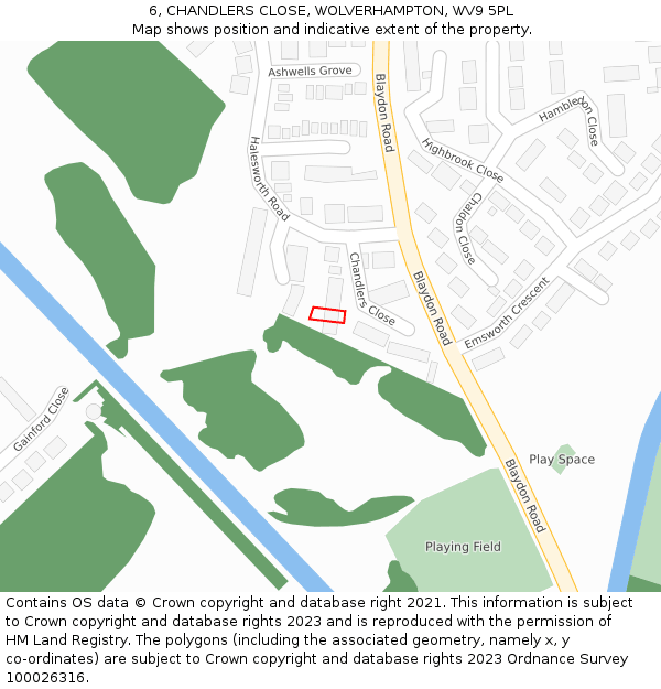 6, CHANDLERS CLOSE, WOLVERHAMPTON, WV9 5PL: Location map and indicative extent of plot