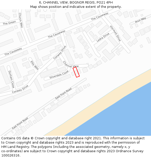 6, CHANNEL VIEW, BOGNOR REGIS, PO21 4PH: Location map and indicative extent of plot