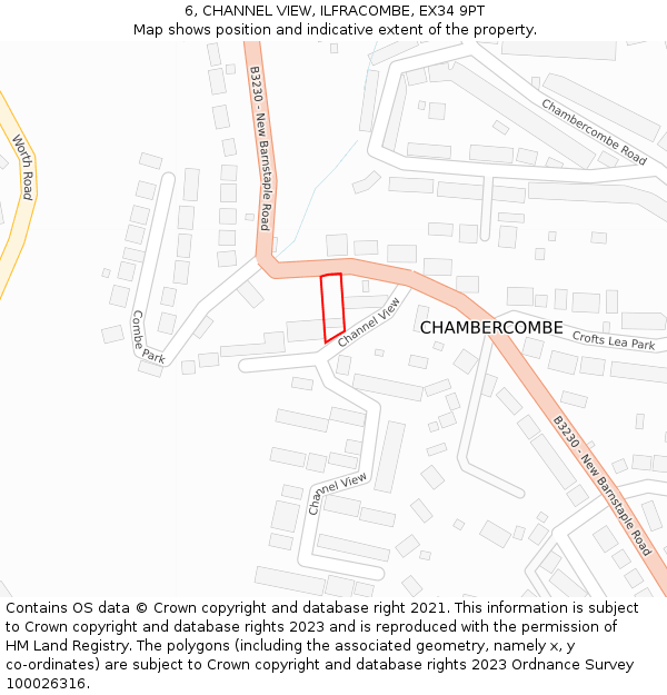 6, CHANNEL VIEW, ILFRACOMBE, EX34 9PT: Location map and indicative extent of plot