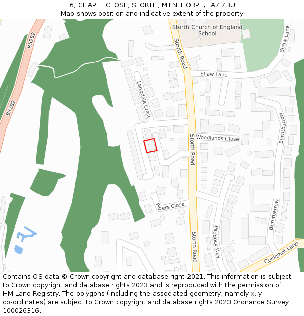 6, CHAPEL CLOSE, STORTH, MILNTHORPE, LA7 7BU: Location map and indicative extent of plot