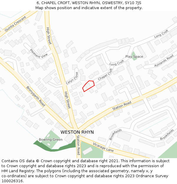 6, CHAPEL CROFT, WESTON RHYN, OSWESTRY, SY10 7JS: Location map and indicative extent of plot