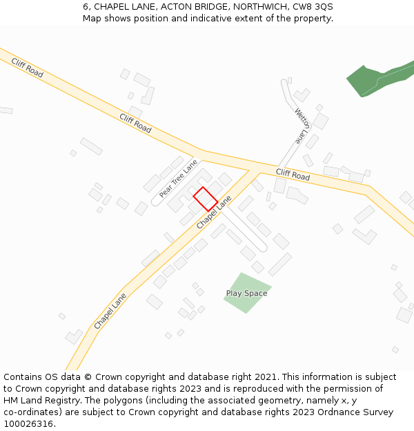 6, CHAPEL LANE, ACTON BRIDGE, NORTHWICH, CW8 3QS: Location map and indicative extent of plot