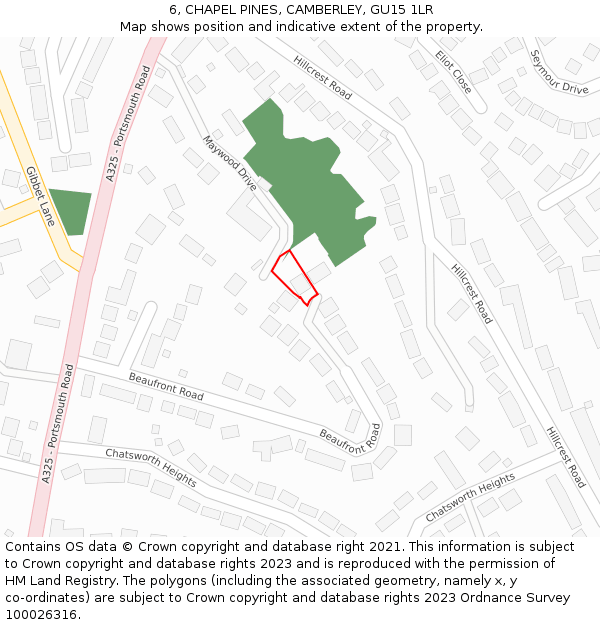 6, CHAPEL PINES, CAMBERLEY, GU15 1LR: Location map and indicative extent of plot