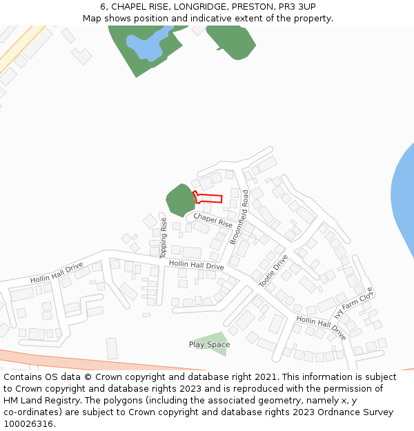 6, CHAPEL RISE, LONGRIDGE, PRESTON, PR3 3UP: Location map and indicative extent of plot